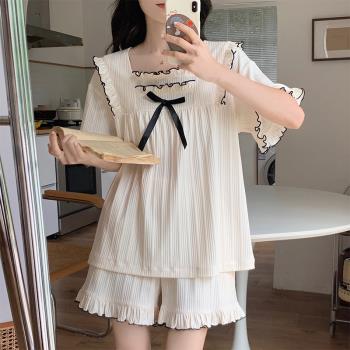 公主風睡衣女款純棉夏季短袖薄款可愛少女士可外穿大碼家居服套裝