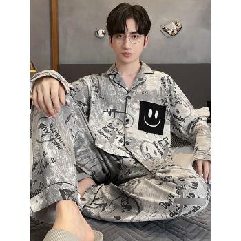 高階感睡衣男士春秋款純棉長袖褲薄款夏天男款青少年家居服套裝冬