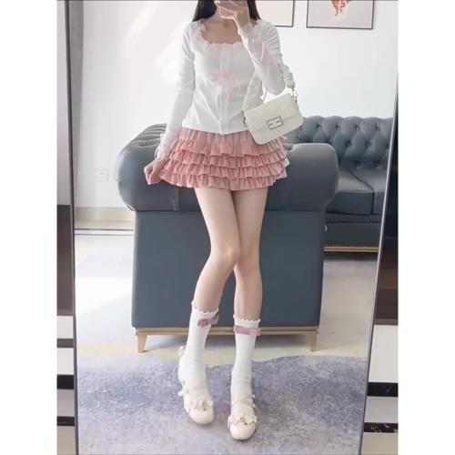 日系白色jk瑪麗珍蝴蝶結小腿襪子女芭蕾薄款中筒堆堆襪女luolita