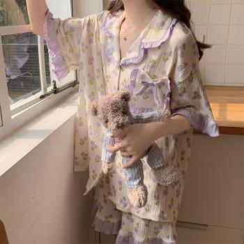 睡衣女士夏季純棉短袖2023新款清新可愛外穿夏新款大碼家居服套裝