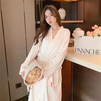 睡袍女春秋冬季純棉長袖款睡衣吸水速幹酒店式浴衣浴袍家居服睡裙