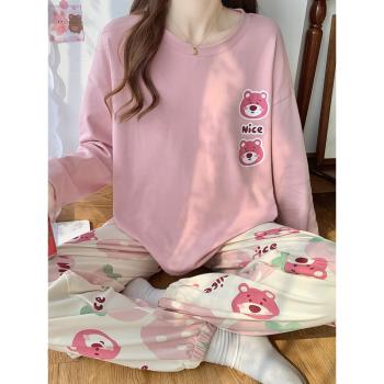 睡衣女春秋冬季長袖可外穿純棉2023年新款甜美可愛大碼家居服套裝