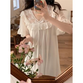 睡衣女款夏季甜美公主風網紗連衣睡裙性感純欲溫柔風莫代爾家居服