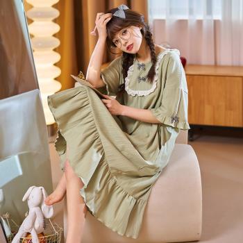 2022年新款網紅高級感公主風純棉睡衣女士夏季薄款甜美睡裙家居服