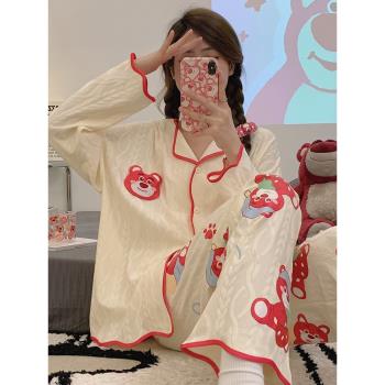 網紅爆款睡衣女士春秋冬季純棉2023年新款卡通長袖秋天家居服套裝