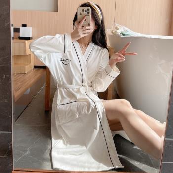 睡袍女春夏季純棉簡約可愛睡衣女2021年新款睡裙女秋冬天寬松浴袍