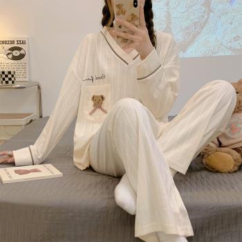 卡通可愛睡衣女2023年新款春秋季新款長袖純棉休閑外穿家居服套裝