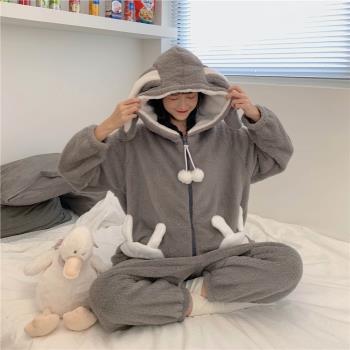 女可愛珊瑚絨動物卡通連體睡衣