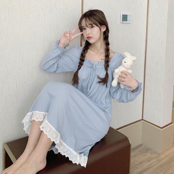 2022年新款純棉少女睡衣女士春秋冬季長款甜美休閑學生睡裙家居服
