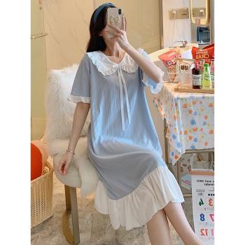 2023年新款睡裙女夏季薄款可愛甜美公主風韓版寬松純棉睡衣可外穿