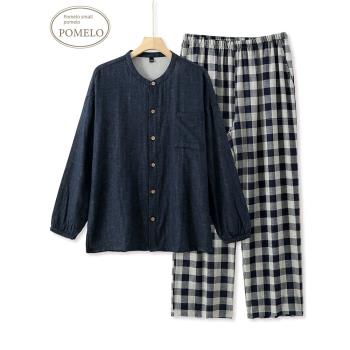 春夏秋無印風格子全棉男家居服