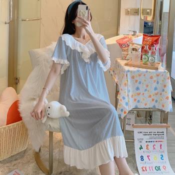 2021年新款睡衣女夏季薄款純棉可愛甜美公主風睡裙女花邊蕾絲寬松
