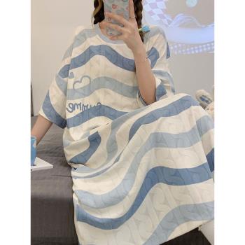 純棉高階感條紋夏天大碼孕婦睡衣