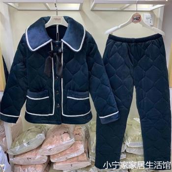 妮可雅睡衣女冬季促銷奧毛絨夾棉翻領減齡甜美加厚保暖家居服套裝