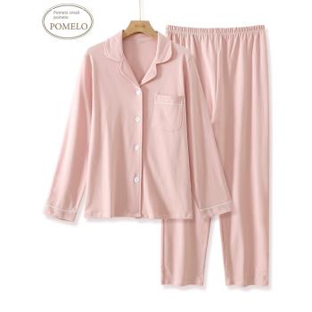 春秋冬純棉磨毛簡約純色長袖翻領偏厚情侶全棉家居服睡衣套裝女男