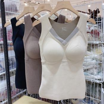 保暖背心女冬款內搭石墨烯無痕貼身發熱磨毛8803打底修身v領顯瘦