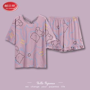 帕蘭朵莫代爾睡衣女夏季短袖薄款可愛卡通加大碼200斤家居服套裝