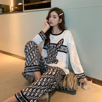 卡通睡衣女秋冬季金絲絨長袖2022年新款可外穿高階感家居服套裝春