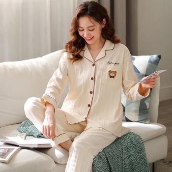 女春秋長袖純棉開衫卡通大碼睡衣
