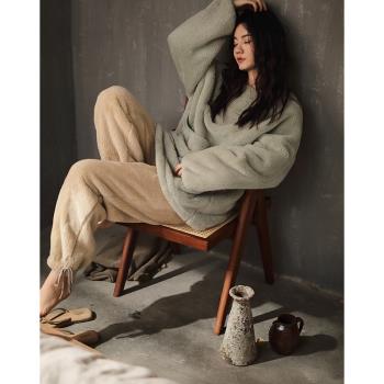 睡衣女2022年新款珊瑚絨家居服兩件套秋冬季法蘭絨套裝休閑裝外穿
