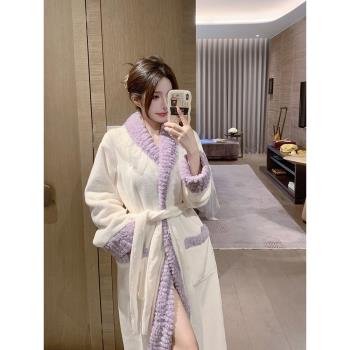秋冬季女優雅珊瑚絨長款性感睡衣