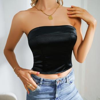 Solid color waistband slimming open back top修身性感露背上衣