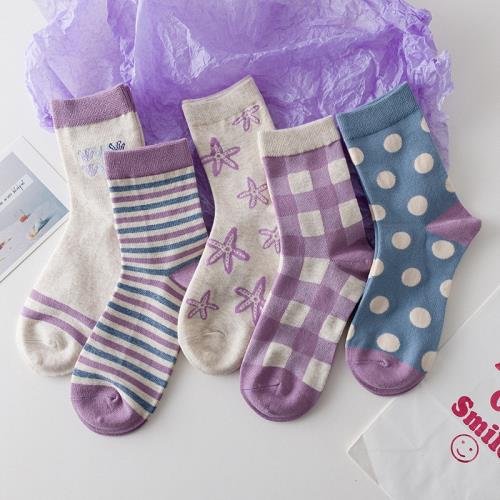 紫色襪子女秋冬中筒襪ins潮香芋紫棉襪冬季厚長襪韓版可愛日系