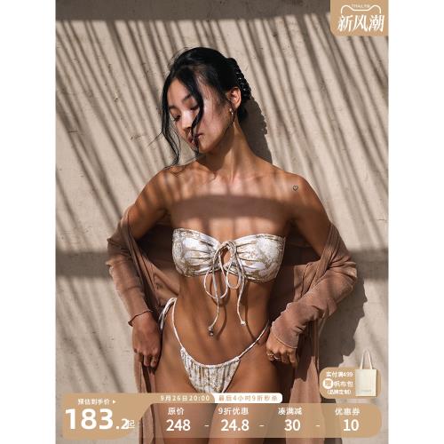 Yukari swim原創歐美性感比基尼 抹胸吊帶三點式高腰泳衣女bikini