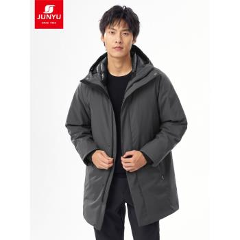 君羽戶外鵝絨羽絨服男中長款800蓬連款帽冬季中厚商務外套G52199
