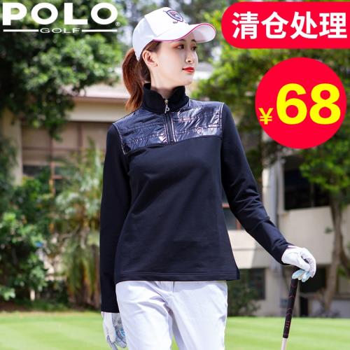 POLO 高爾夫衣服女士加絨長袖T恤秋冬新款服裝韓版立領運動上衣