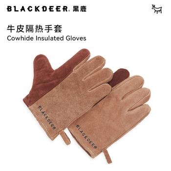 黑鹿戶外焚火手套牛皮隔熱阻燃燒烤砍柴防燙野營加厚勞保耐磨手套