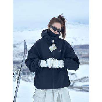 nis2023新款黑白色滑雪服連帽上衣輕量化沖鋒衣套裝時尚寬松防水