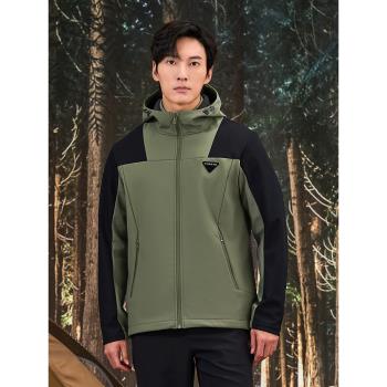 探路者戶外軟殼外套男秋冬新款加絨登山服防風防潑水保暖徒步夾克