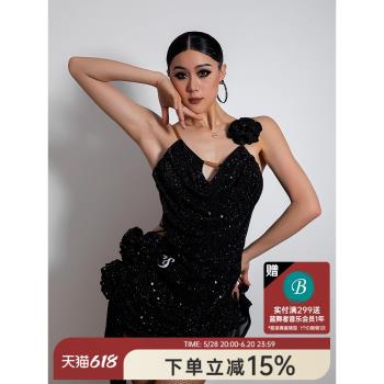 YES拉丁舞服裝裝女成人練功服高階感新款套裝比賽吊帶連衣裙YD73