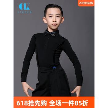 茜卡索 拉丁舞服男童秋冬比賽服練功服男孩長袖規定服上衣G5027