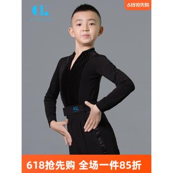 茜卡索 拉丁舞服男童比賽服練功服上衣男孩秋冬考級標準服G5012