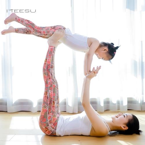 美愫親子瑜伽服高端印花女童瑜伽褲洋氣吊帶上衣母女瑜伽套裝