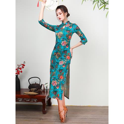 拉丁舞比賽服專業藝考服秋季連衣裙舞蹈旗袍表演彈力高端練功服女