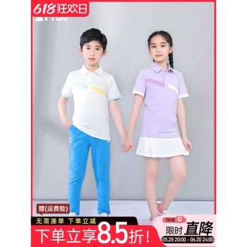 高爾夫球兒童短袖POLO衫T恤男女童運動彈力速幹翻領休閑上衣服裝