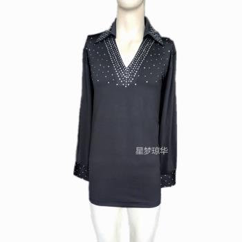 男拉丁舞蹈演出服裝女成人國標交誼舞練功上衣摩登廣場舞表演長袖