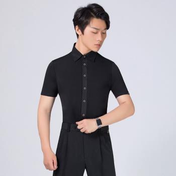 丹寶羅男士拉丁舞上衣舞蹈服男成人國標舞服裝男裝短袖修身練功服