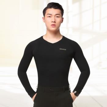 丹寶羅 舞蹈摩登舞練功服黑色男成人服裝男士V領長袖拉丁舞服上衣