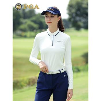 美國PGA 高爾夫服裝女裝秋冬上衣POLO衫休閑長袖修身T恤運動球服