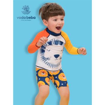 Voda Beba兒童泳衣VB男童獅子長袖防曬速幹小中大童分體泳衣套裝