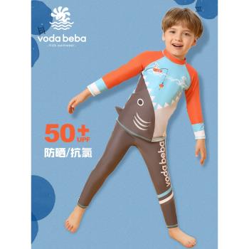Voda Beba 兒童長袖長褲泳衣男童寶寶中大童防曬速幹鯊魚分體套裝