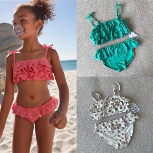 出口英單NE*T女童鏤空荷葉花邊分體游泳衣可愛溫泉沙灘度假(3-16)