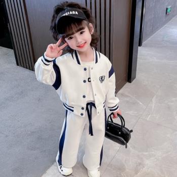 女童套裝春秋2025新款洋氣運動兒童時髦春季春裝休閑棒球服女寶寶