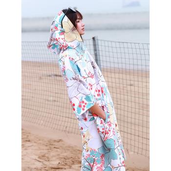 速幹毛巾衣斗篷男女素色可穿式防風吸水沙灘浴袍成人潛水游泳浴巾