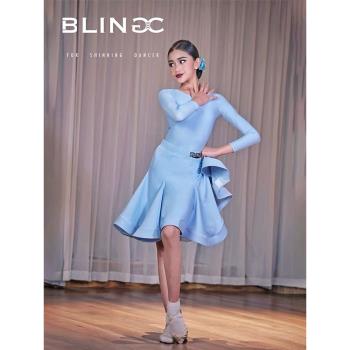 BLINGC拉丁舞少兒規定服新款魚骨大擺裙專業表演比賽考級藍色536