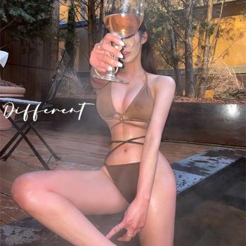 歐美性感泡溫泉泳衣女比基尼三點式 時尚掛脖綁帶辣妹超暴露度假